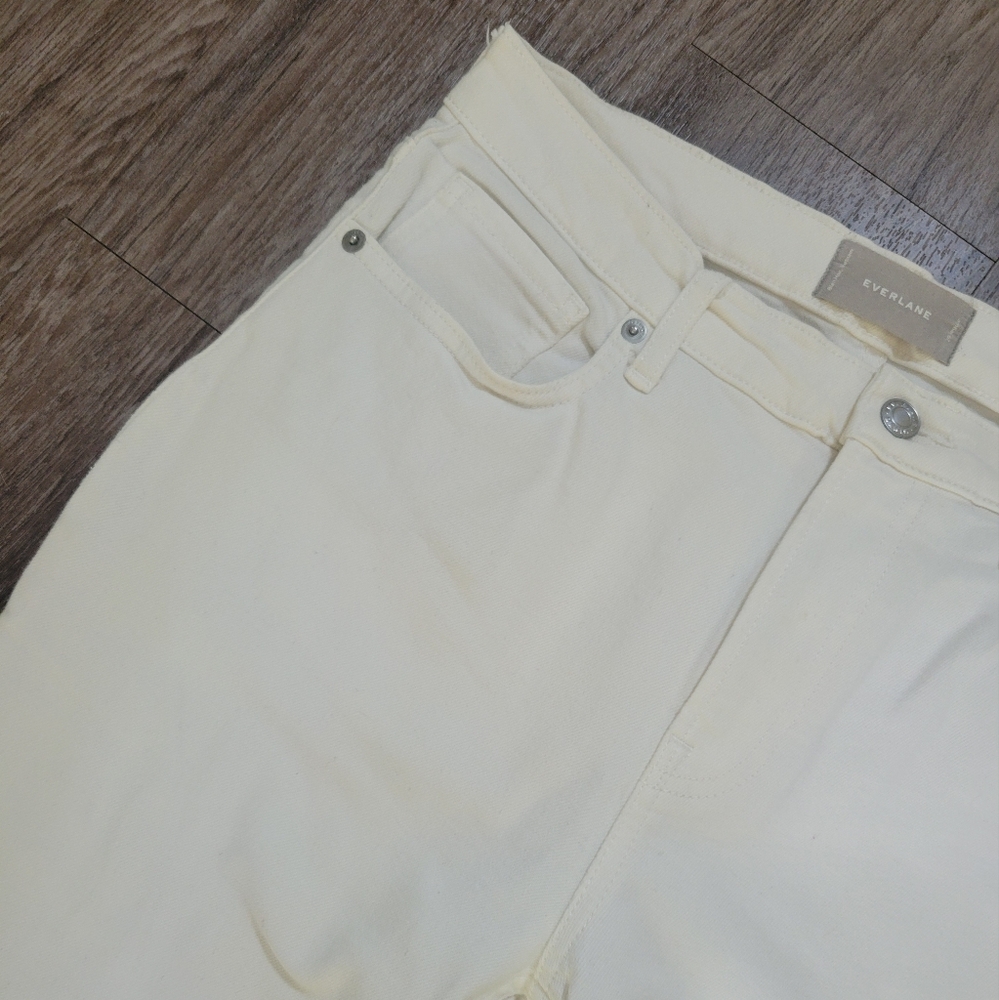 Everlane High Rise Kick Crop Jeans Frayed Ankle White Denim Nautical Preppy 29 - Picture 6 of 10